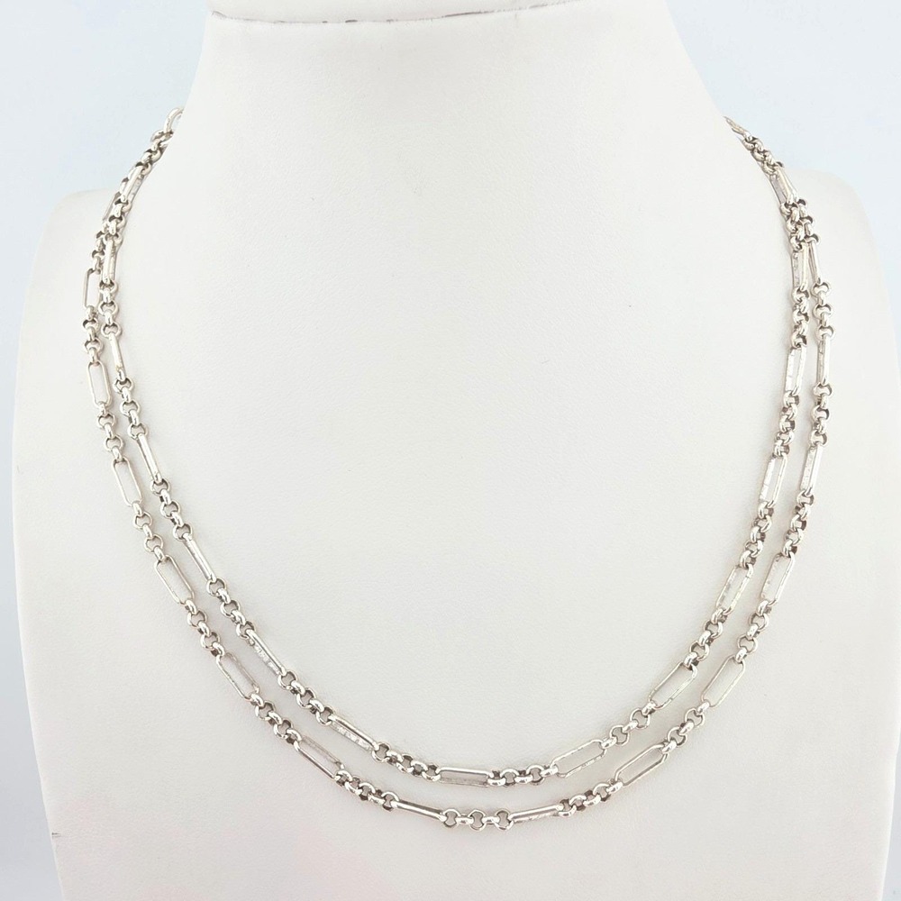 BRIGHTON Add-A-Charm Necklace Crystal Heart Figaro Rolo Chain Silver Plate 32"